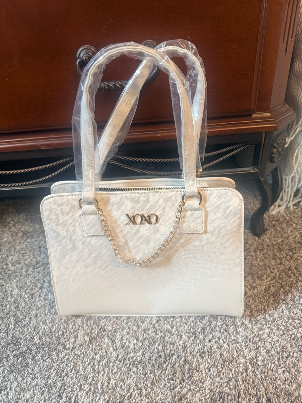 XOXO Cream Satchel with Gold Chain Accent